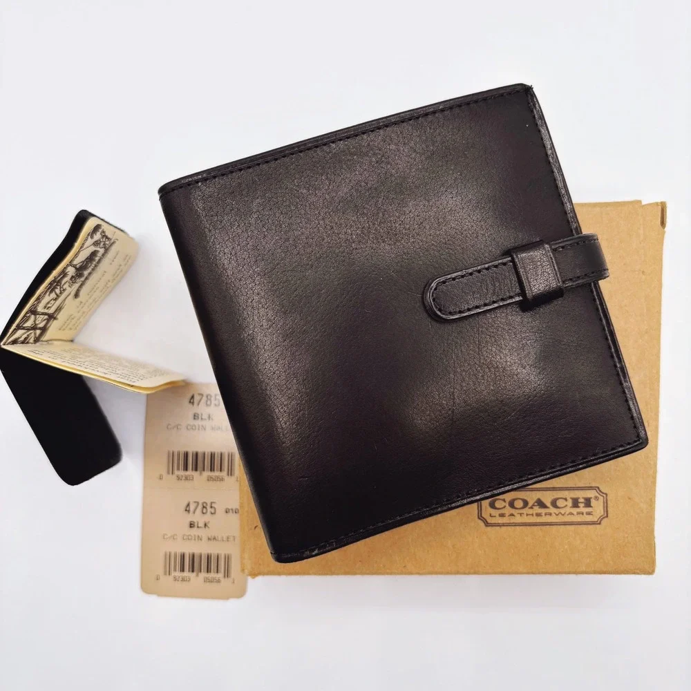 NEW Vintage Coach 4785‎ Black Water Buffalo Leather Bifold Coin Wallet DEADSTOCK